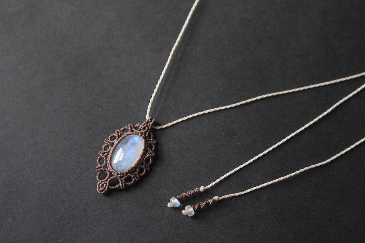 Rainbow moonstone micro macrame pendant