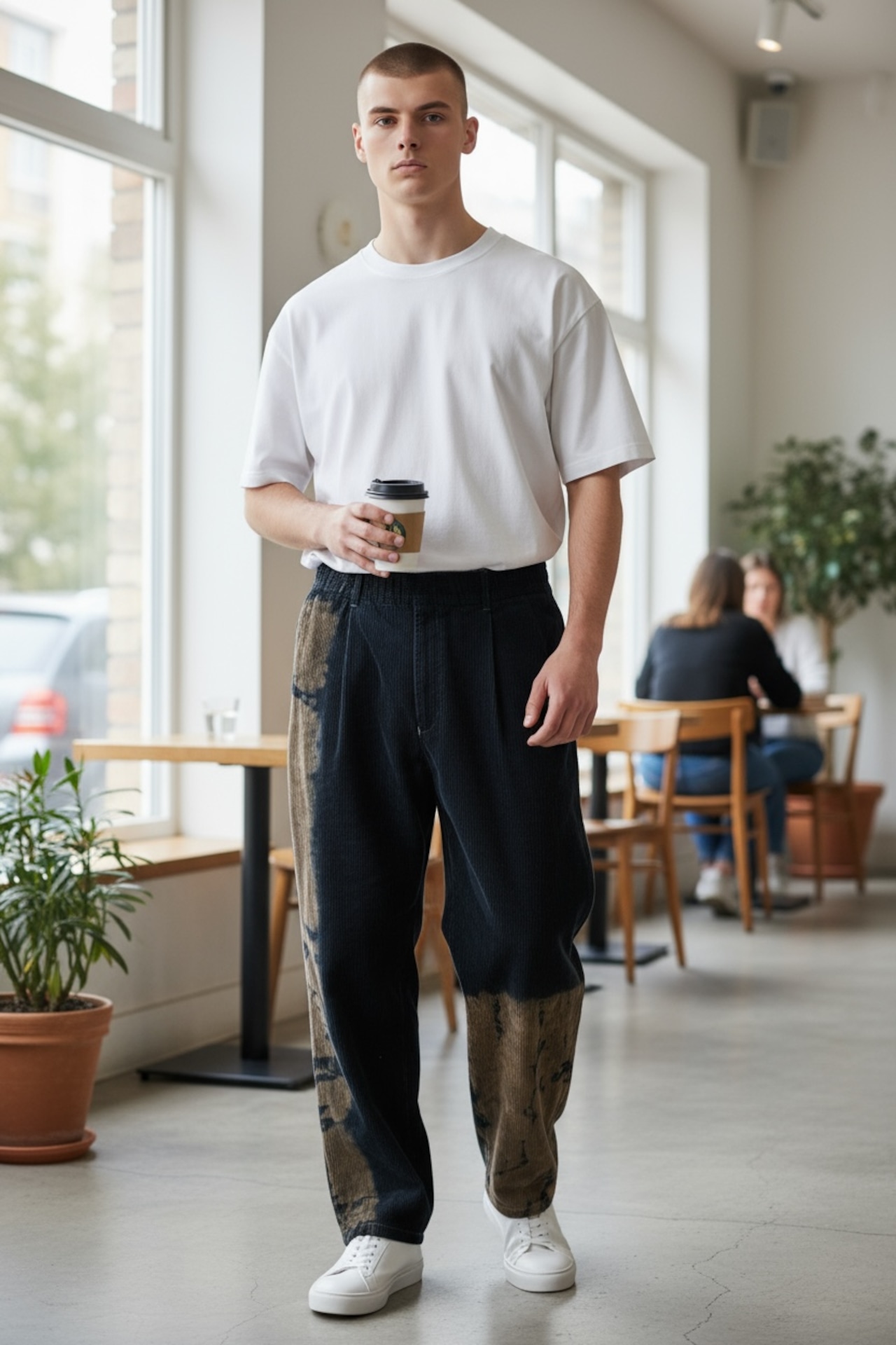 【 数量限定販売 】黒染めタイダイコーデュロイパンツ ハイエナ