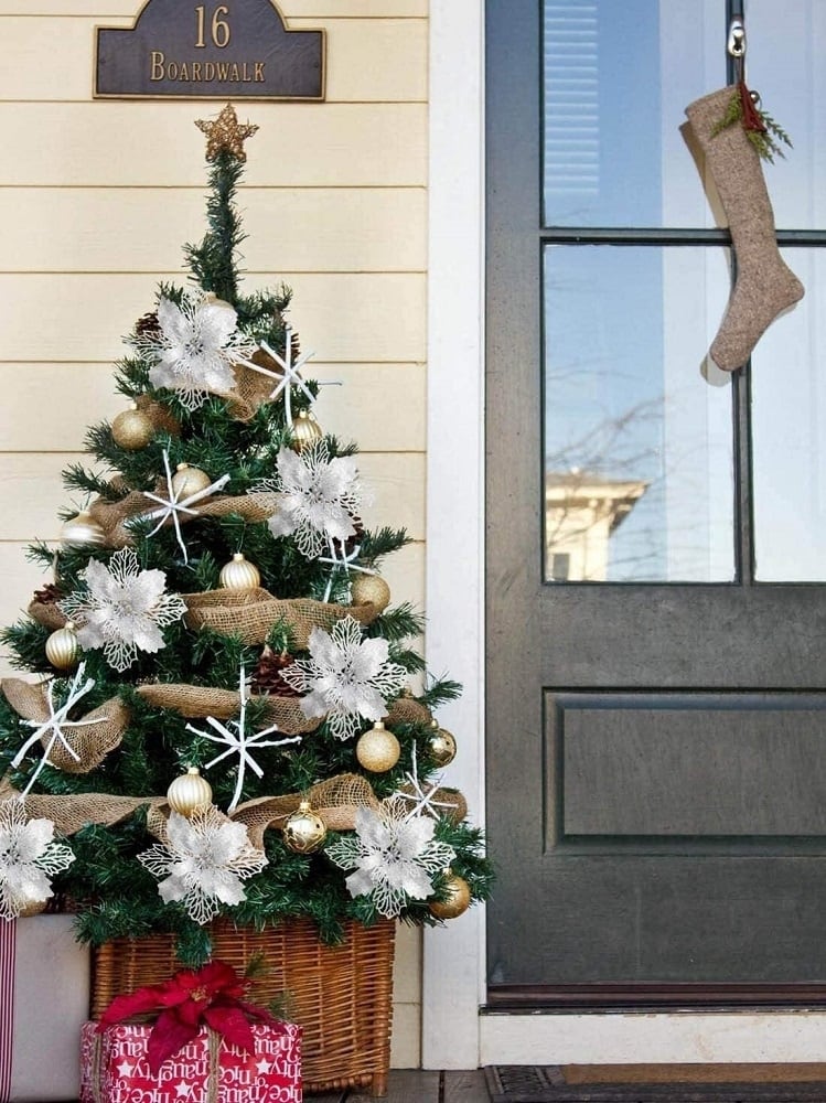 装飾 花 ラメ クリスマス 10点セット ゴールドorシルバー ツリー 造花