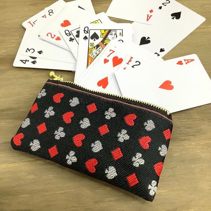 トランプ柄】畳縁 ミニポーチ カードケース 小銭入れ 黒 ハート
