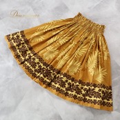 フラダンス 衣装 パウスカート ブラウン系 プルメリア柄 モンステラ柄 ハワイアンプリント アロハ フラ ダンス レッスン 練習 植物柄 花柄 シングル スカート フレア 華やか おしゃれ かわいい 上品 イエロー系 茶 黄 フラダンス衣装 おしゃれなスカート ハワイアンファッション カジュアル キュート ダンスウェア