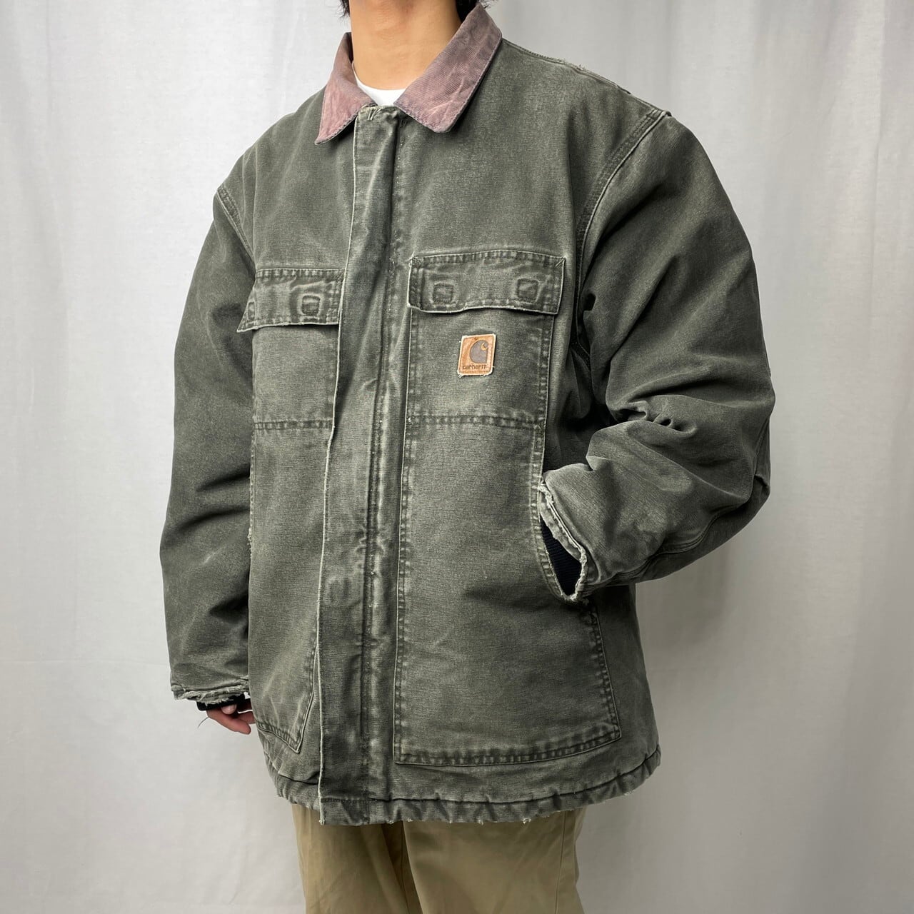 90年代 Carhartt カーハート ダック地 トラディショナルコート メンズ2XL相当 古着 90s カバーオール キルティングライナー  ヴィンテージ VINTAGE モスグリーン カーキグリーン【ワークジャケット】/カーキ | cave 古着屋【公式】古着通販サイト