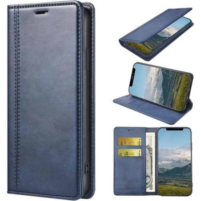 RVLUOL iphone 11 ケース 手帳型 iphone11 スマホケース アイホン11ケース 手帳型 マグネット式 携帯ケース レザー カード収納 スタンド機能 耐衝撃 全面保護 携帯カバー 軽量 着脱しやすい 放熱性 手触りが良い 6.1インチ対応 ネイビー 2341