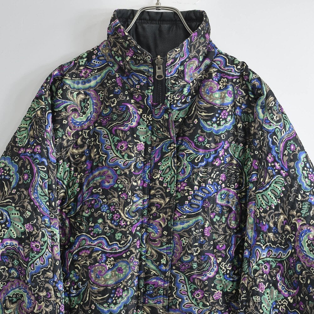 80~90s Unknown ペイズリー ボタニカル柄 総柄 リバーシブル ブルゾン ヴィンテージ 中綿入り ジャンパー ビンテージ レディースL~相当