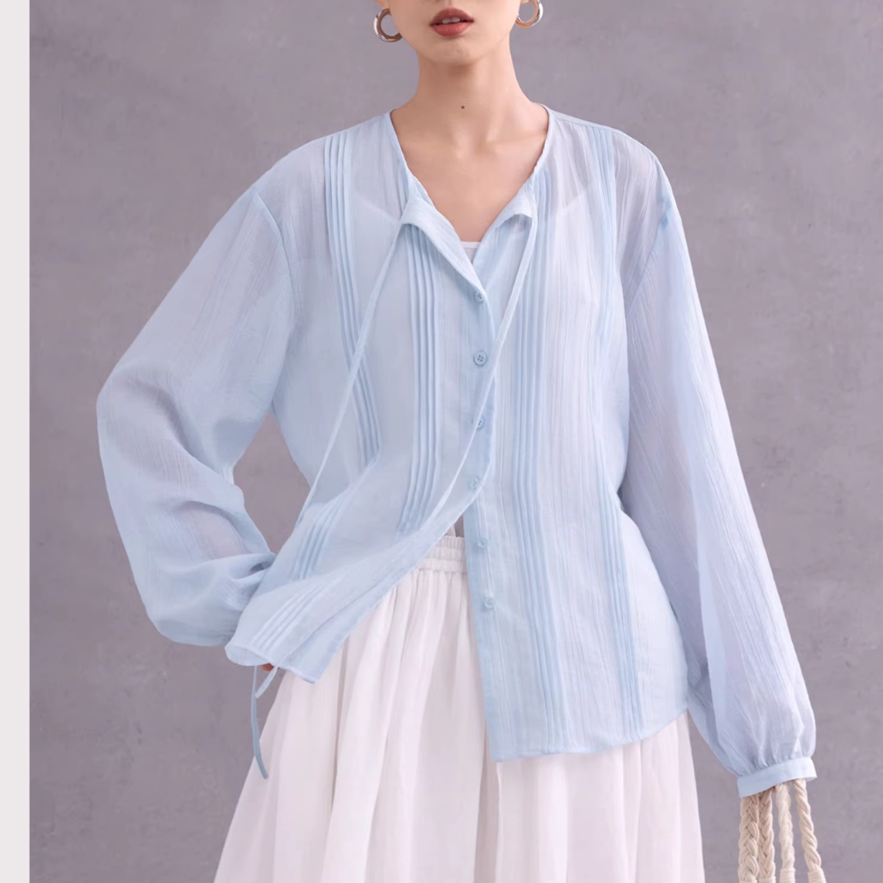 フレンチ シック シアーリボンブラウス 00207・画像2