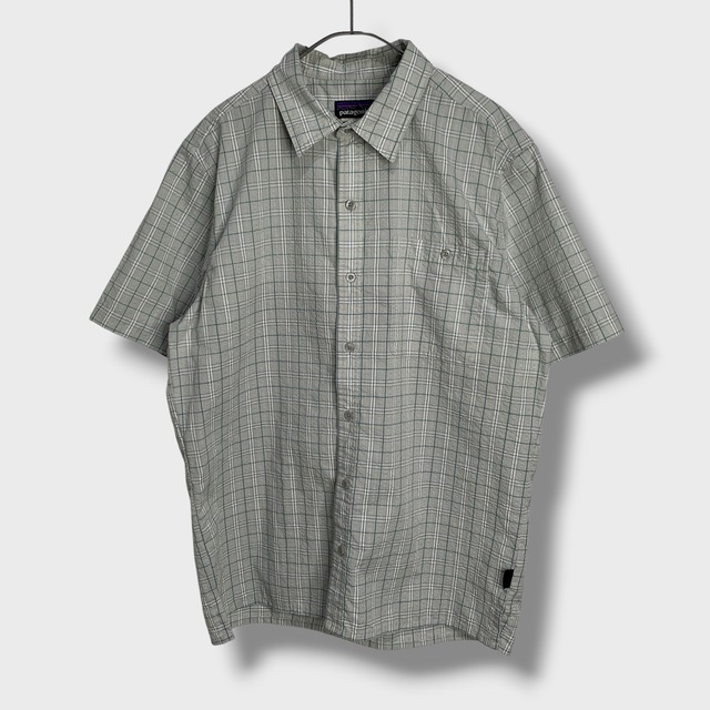 patagonia パッカーウェアシャツ　チェック柄半袖シャツ　グリーン系　M