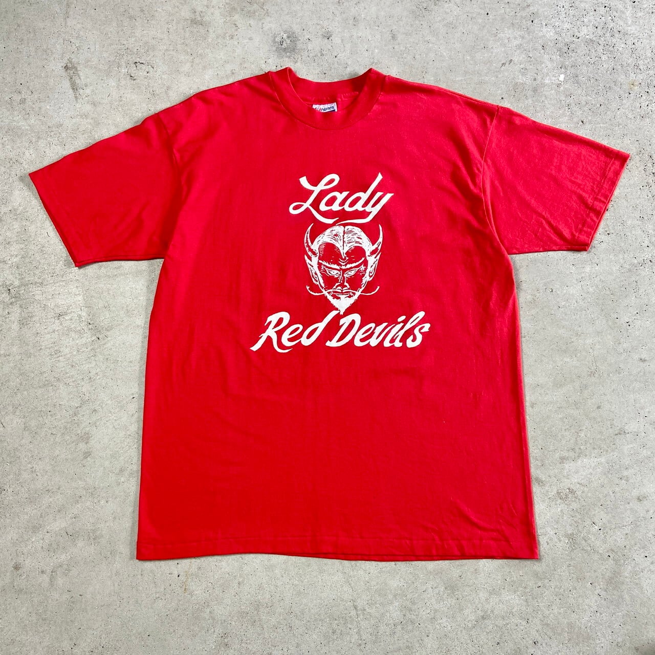 80年代 LADY RED DEVILS チームロゴ プリントTシャツ メンズXL 古着