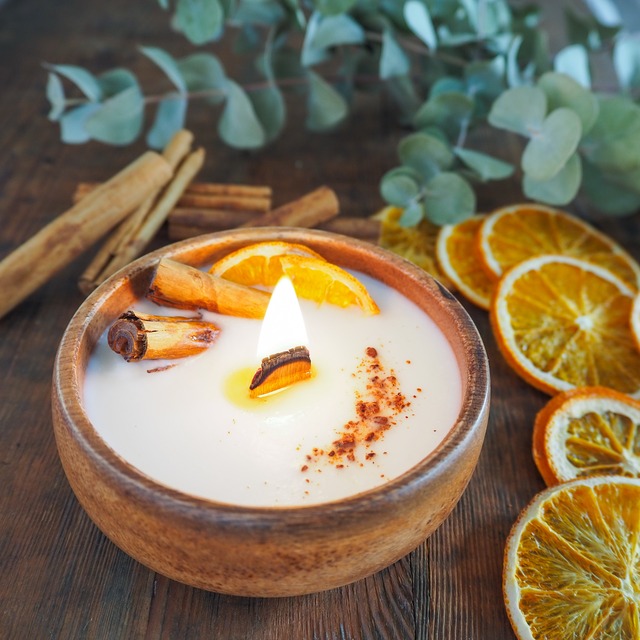 Pomander Wood Bowl Candle ｜オレンジとセイロンシナモンのウッドボウルキャンドル