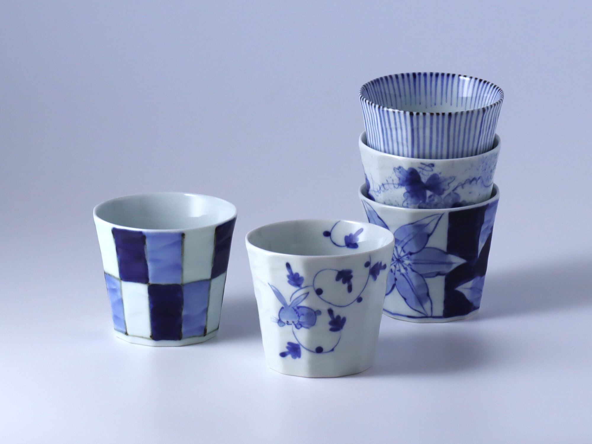 切込焼 染付 草花紋 猪口