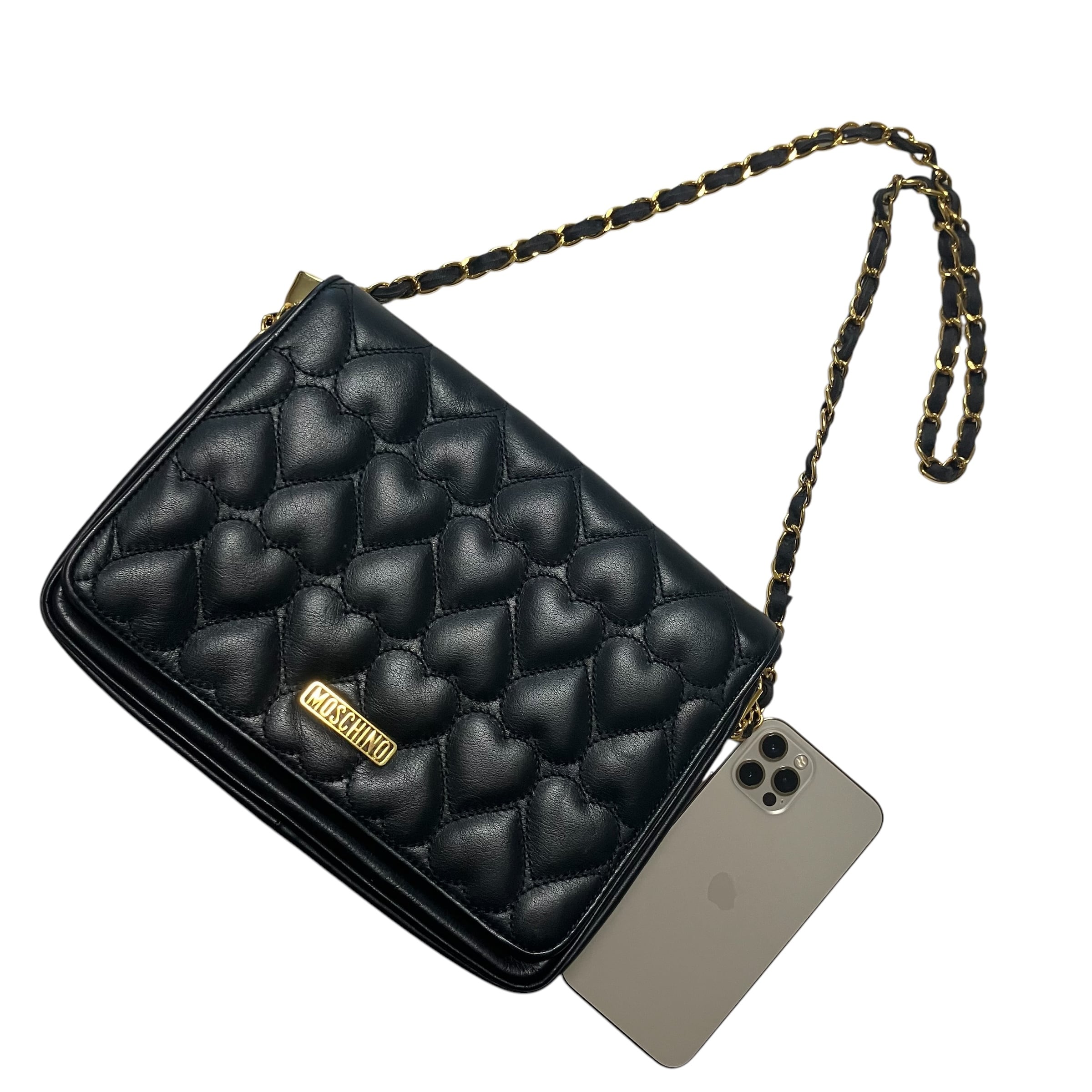 【新品】 MOSCHINO ショルダーバッグ モスキーノ スマホケース moschino shoulder bag Black モスキーノ ショルダー バッグ ブラック