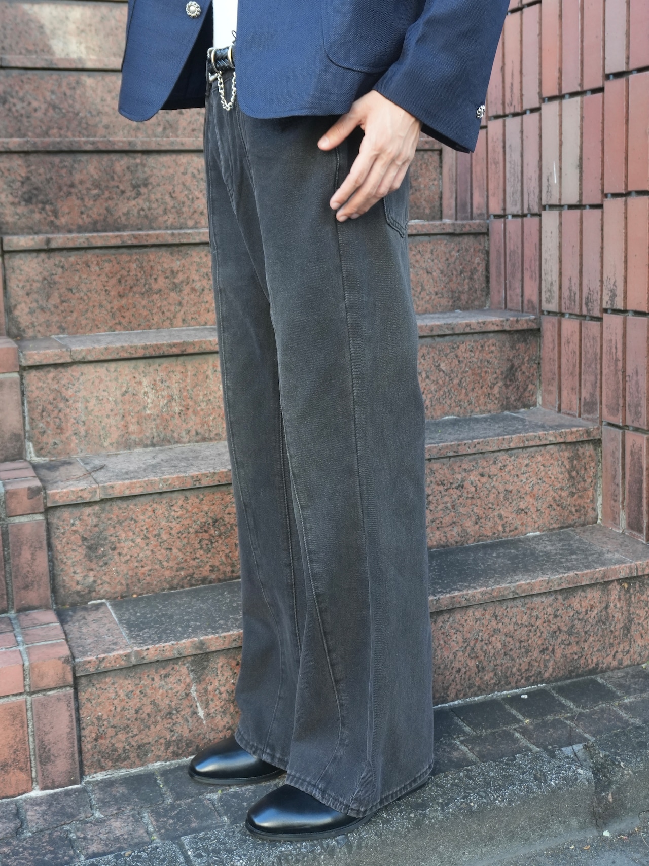 【ALUDEOSAKA】double line flare denim(ライトブルー) [サイズ: F] [カラー: light blue]