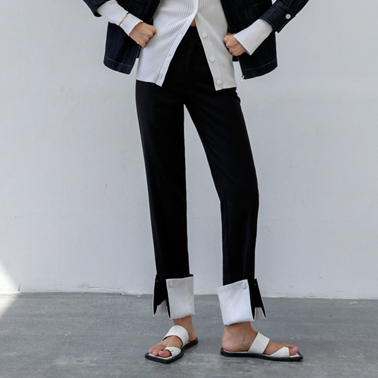 Contrast color slit design pants S639