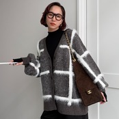 ラージチェックニットCD/ブラウン