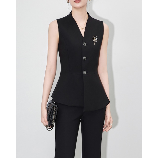 V Neck Slim Fit Peplum Vest Women Tailored Waistcoat 30130