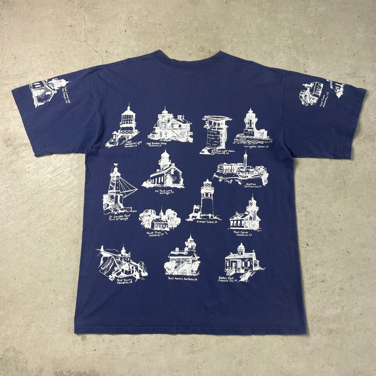 90年代 MICHIGAN RAG CO. ミシガンラグ 灯台 総柄プリント Tシャツ