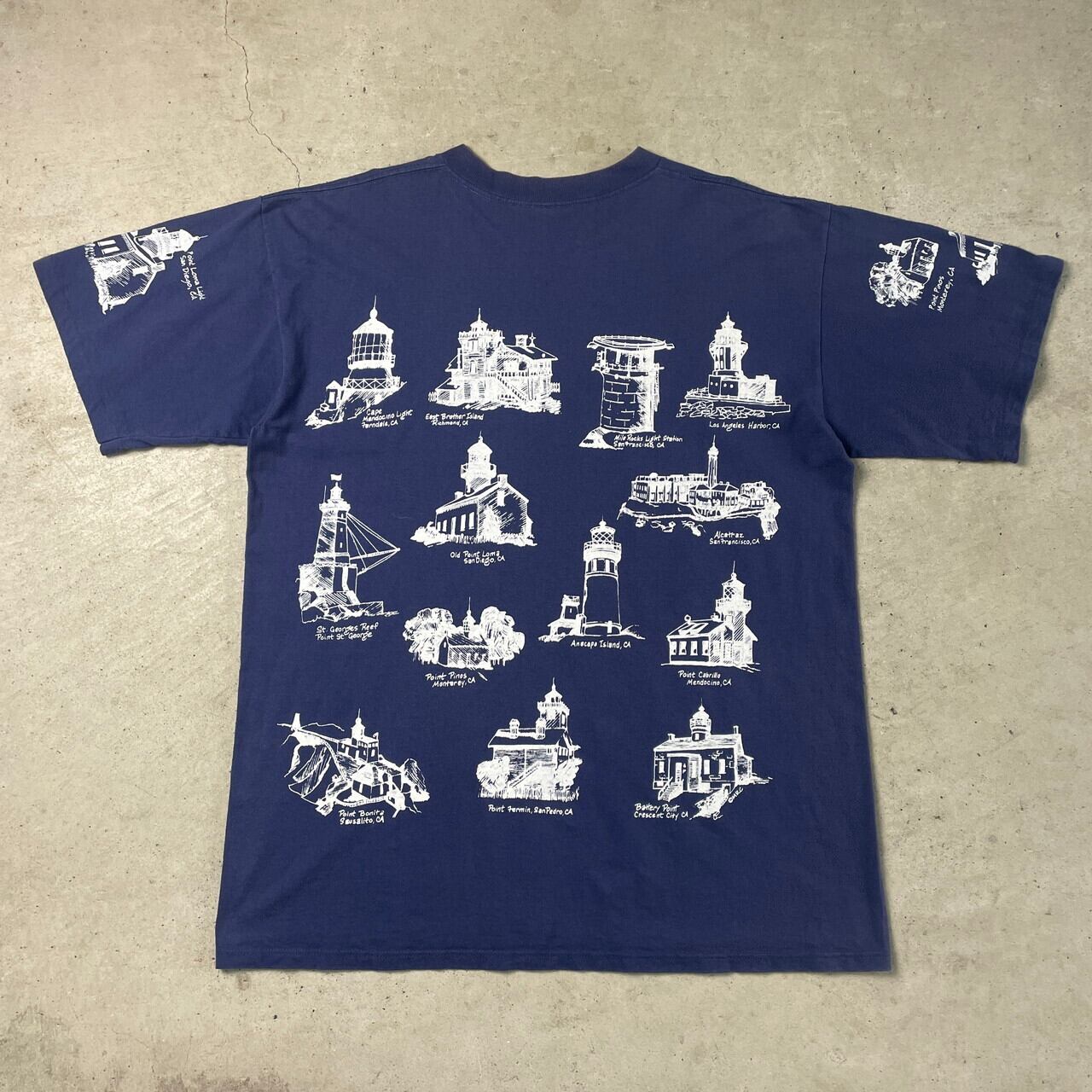 90年代 MICHIGAN RAG CO. ミシガンラグ 灯台 総柄プリント T