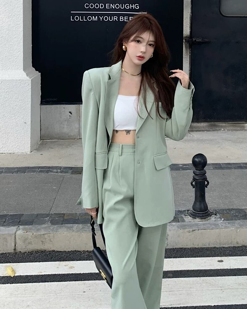 爽やか ピスタチオカラー ♪ セットアップ 2点セット ハイウエスト