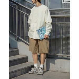 Band collar long sleeve shirt 0229