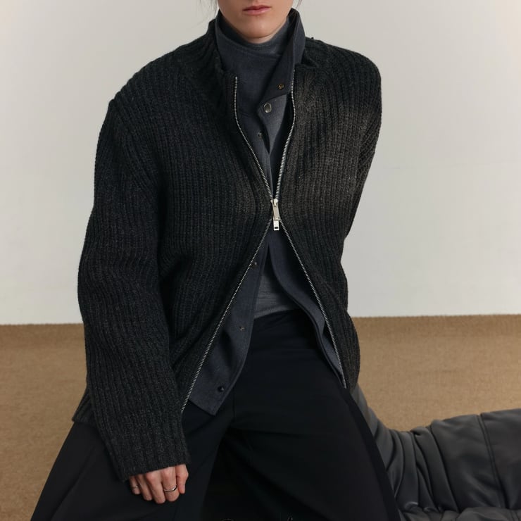 ウールブレンドリブニットジップブルゾン 1color MOJ0248