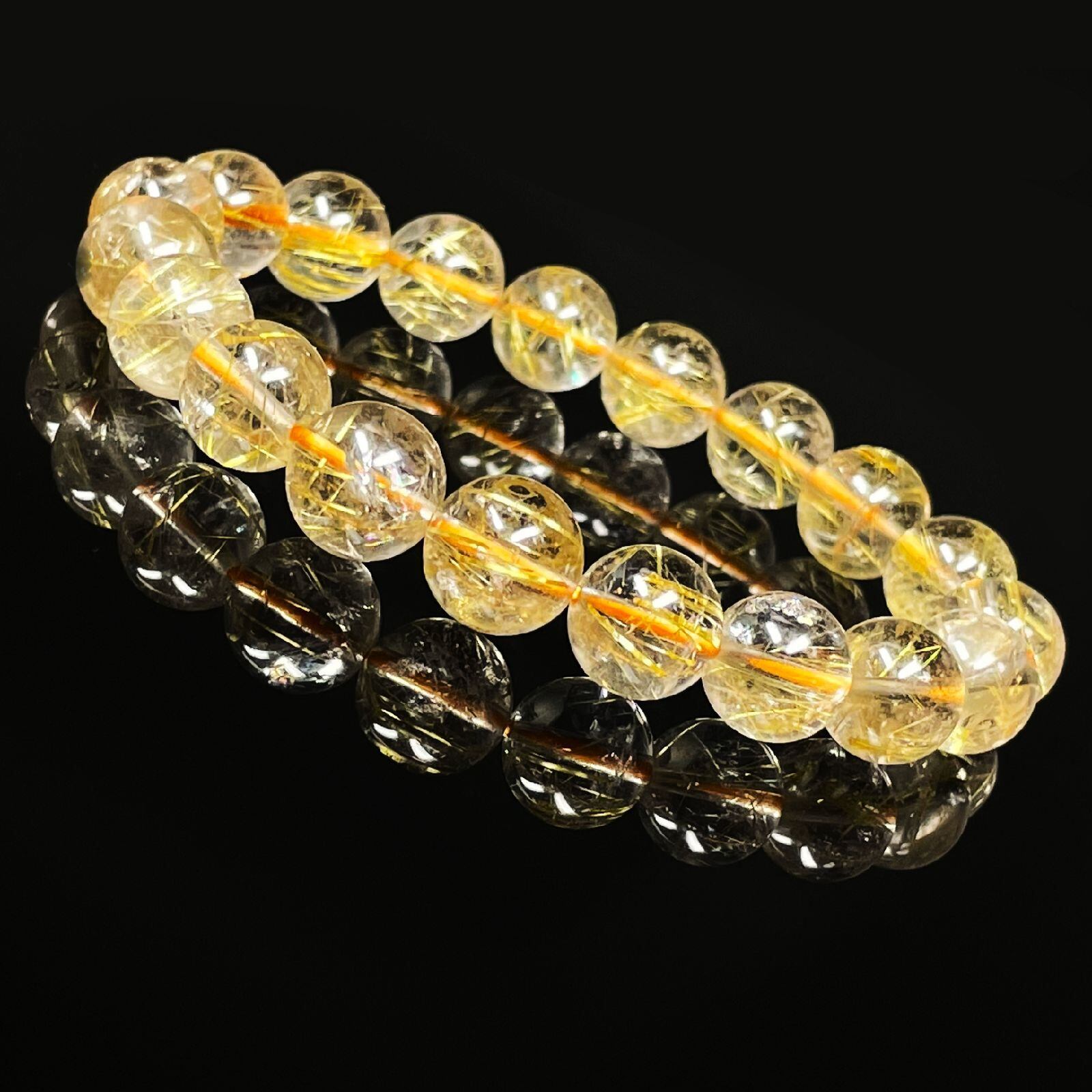 J⑩【最高品質】 ゴールドルチル ブレスレット鑑定書付き天然石