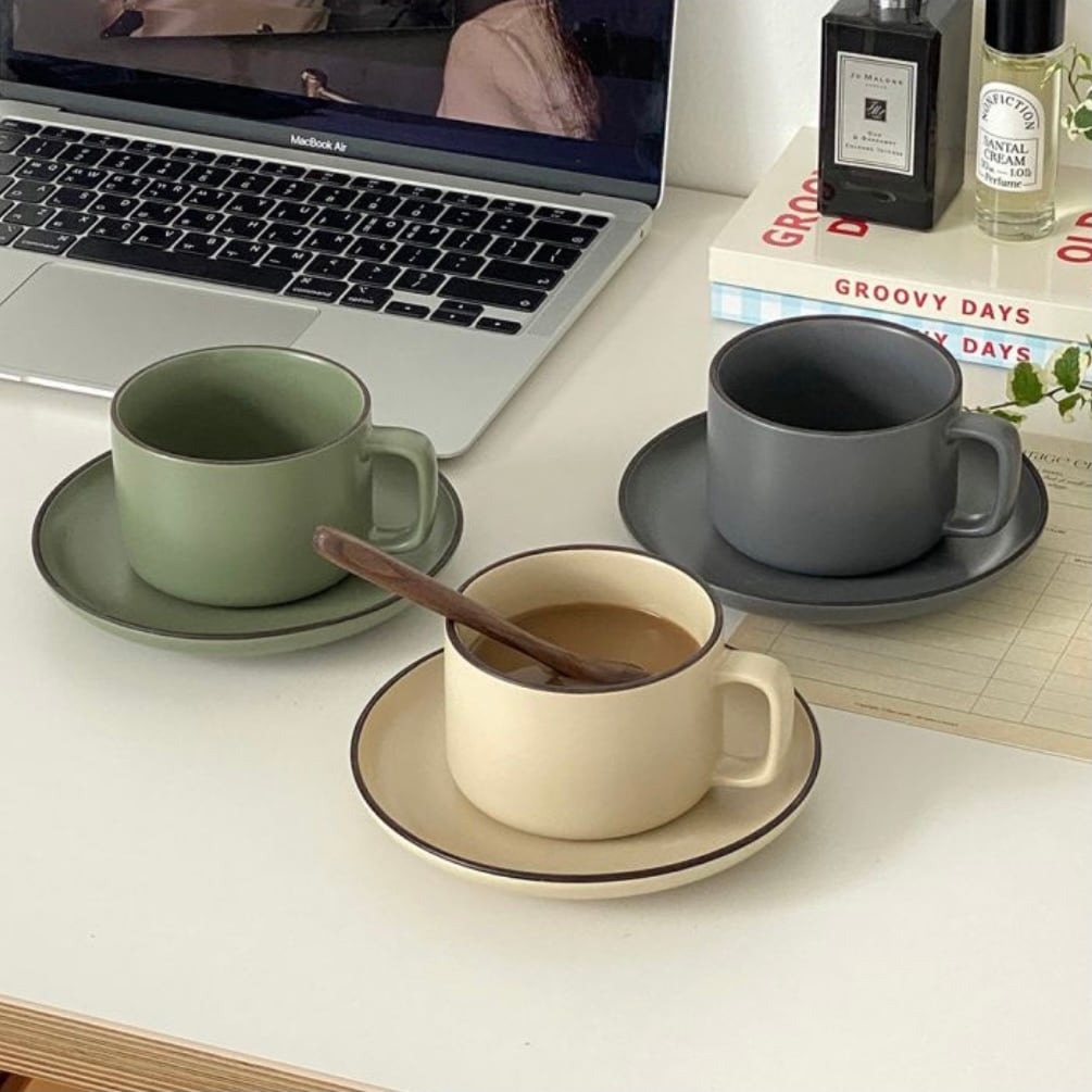 essencial tea cup saucer set 3colors / エッセンシャル ティーカップ ソーサー セット コップ プレート  セラミック 韓国 インテリア 雑貨