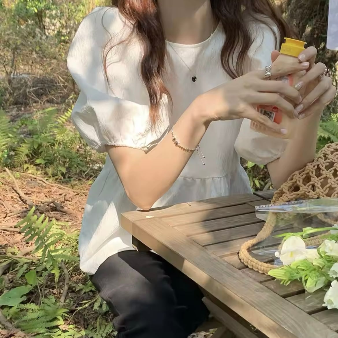 パフスリーブバックリボンブラウス