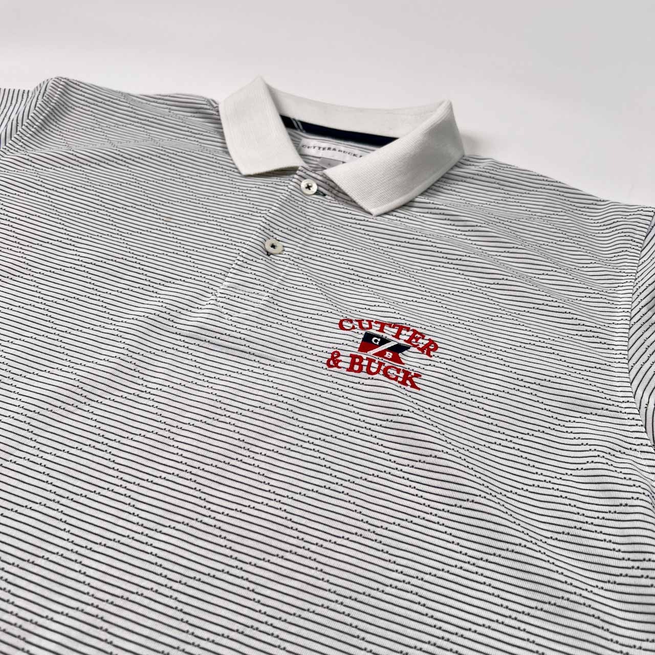 CUTTER&BUCK カッターアンドバック ゴルフ ロゴ刺繍 アーガイル柄 半袖 ドライ ポロシャツ サイズ L /メンズ/ホワイト系