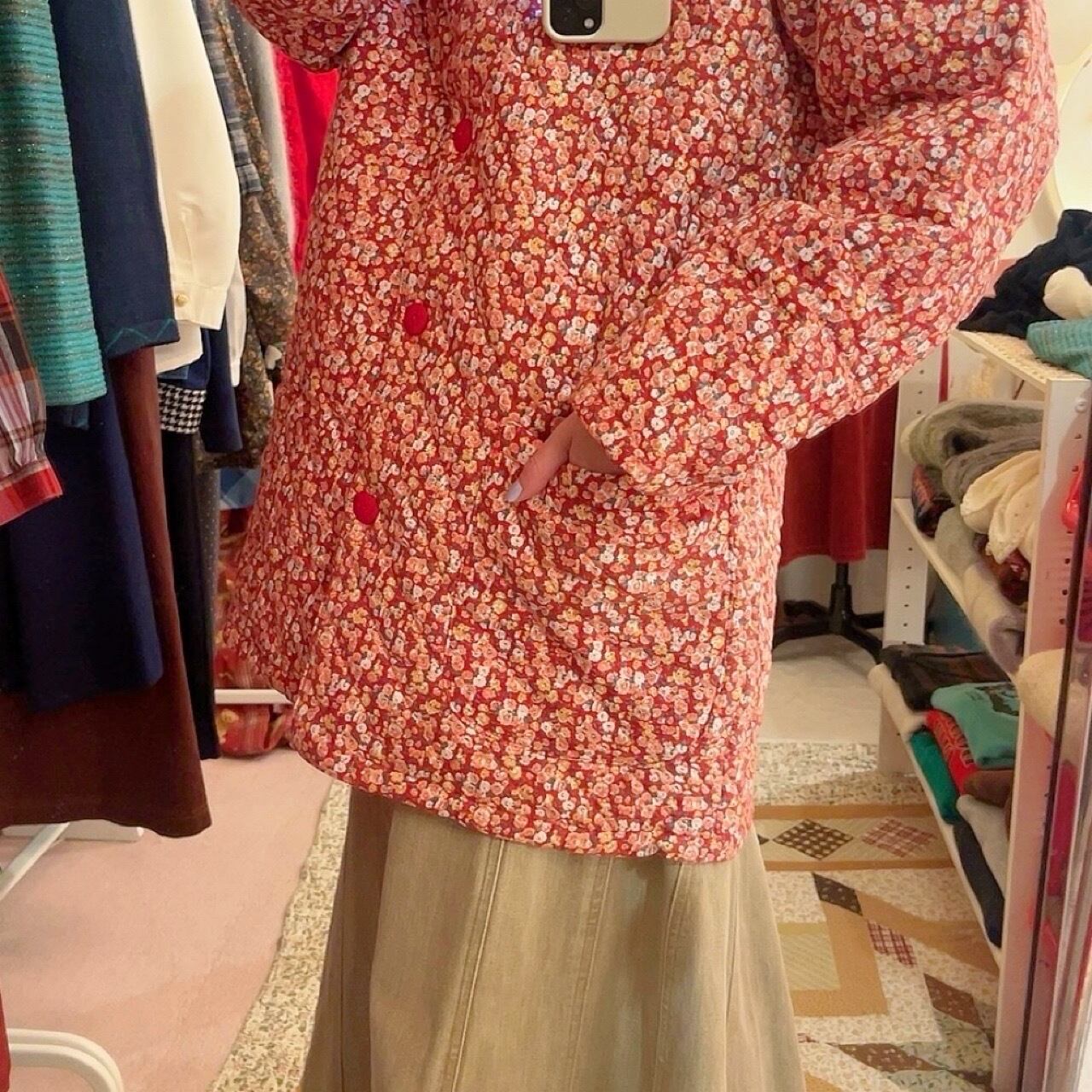 red flower quilting coat