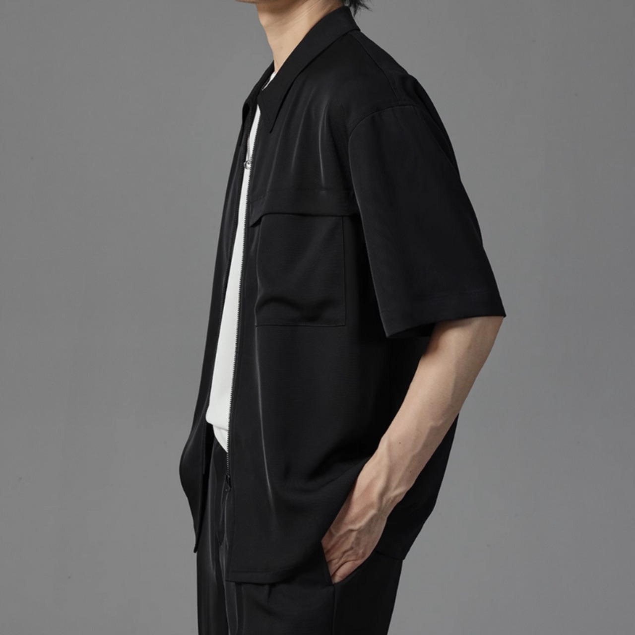 ドレープアイスシルク風カジュアルシャツ　0638