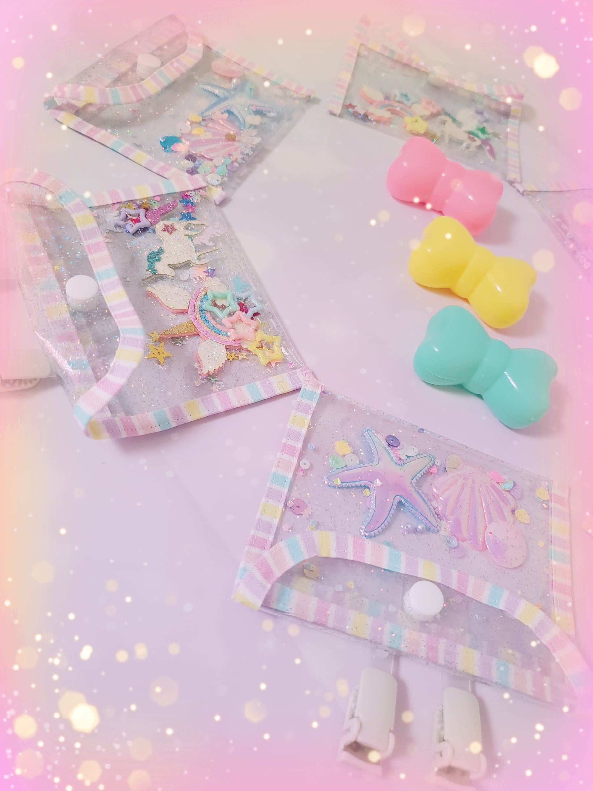 キラキラ ラメ入り ビニール ユニコーン シェル 移動ポケット pvc