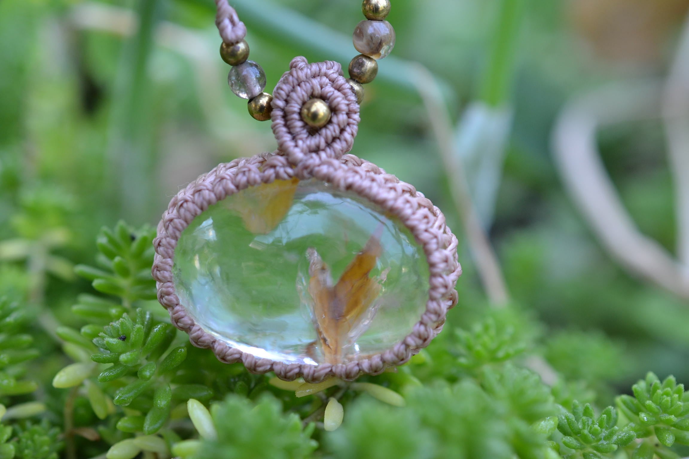 花咲くイエロー★ガーデンクォーツ マクラメペンダント