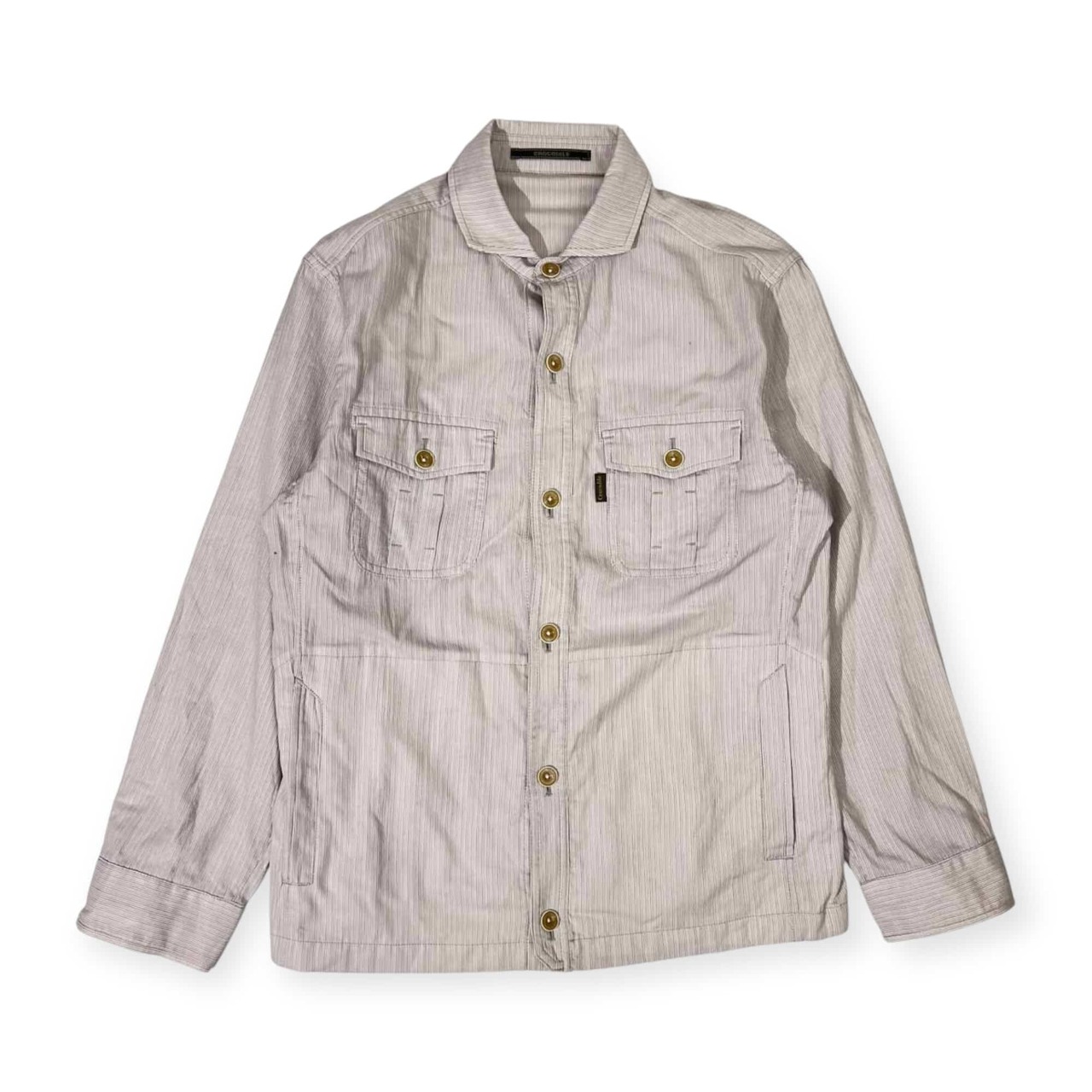 リネン混 Crocodile クロコダイル コットン シャツ ジャケット L/ライトグレー メンズ ビンテージ