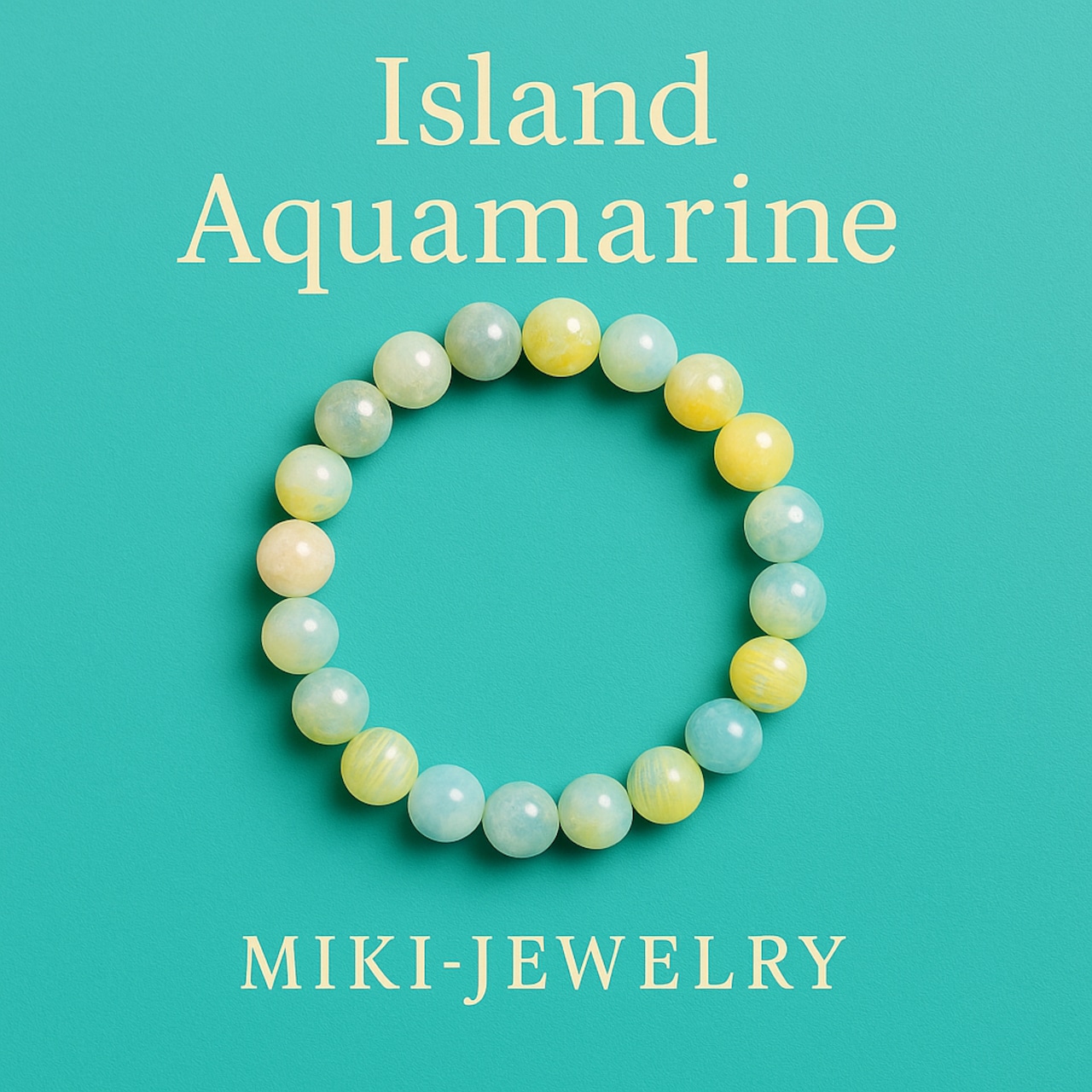 穏やかな海のように心を癒すブルーストーン|MIKI-JEWELRY 島アクアマリンブレスレット|8mm/16cm|Island Aquamarine Bracelet