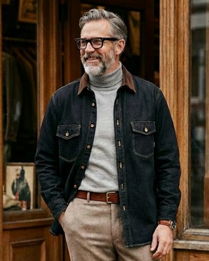 アメリカン コーデュロイ襟デニムシャツ　A0162