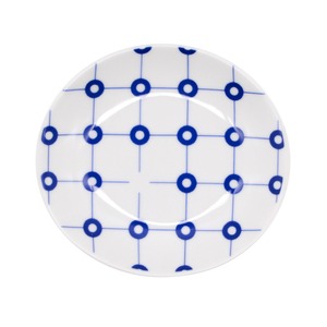 西海陶器 波佐見焼 「 ジオメトリー 」 皿 小皿 プレート 楕円 約12×11cm マルコウシ 青 ブルー 13405