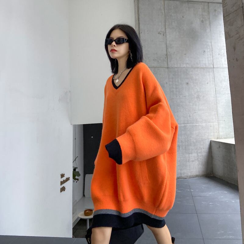 Vネックセーター レディースルーズプルオーバー オータムウィンターコート 大きめサイズ 秋物 冬物 ラブタオタオダレンハウス70483276848