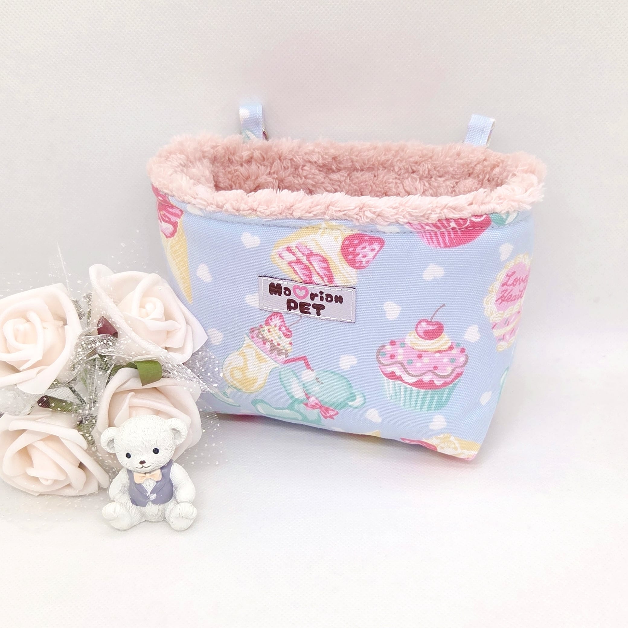 モモンガポーチ/スクエアポーチM♡スイーツベア ブルー 青 パイナップルボア 春夏秋冬