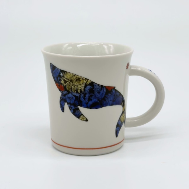 マグカップ　ボタニカルアニマル　青手　鯨