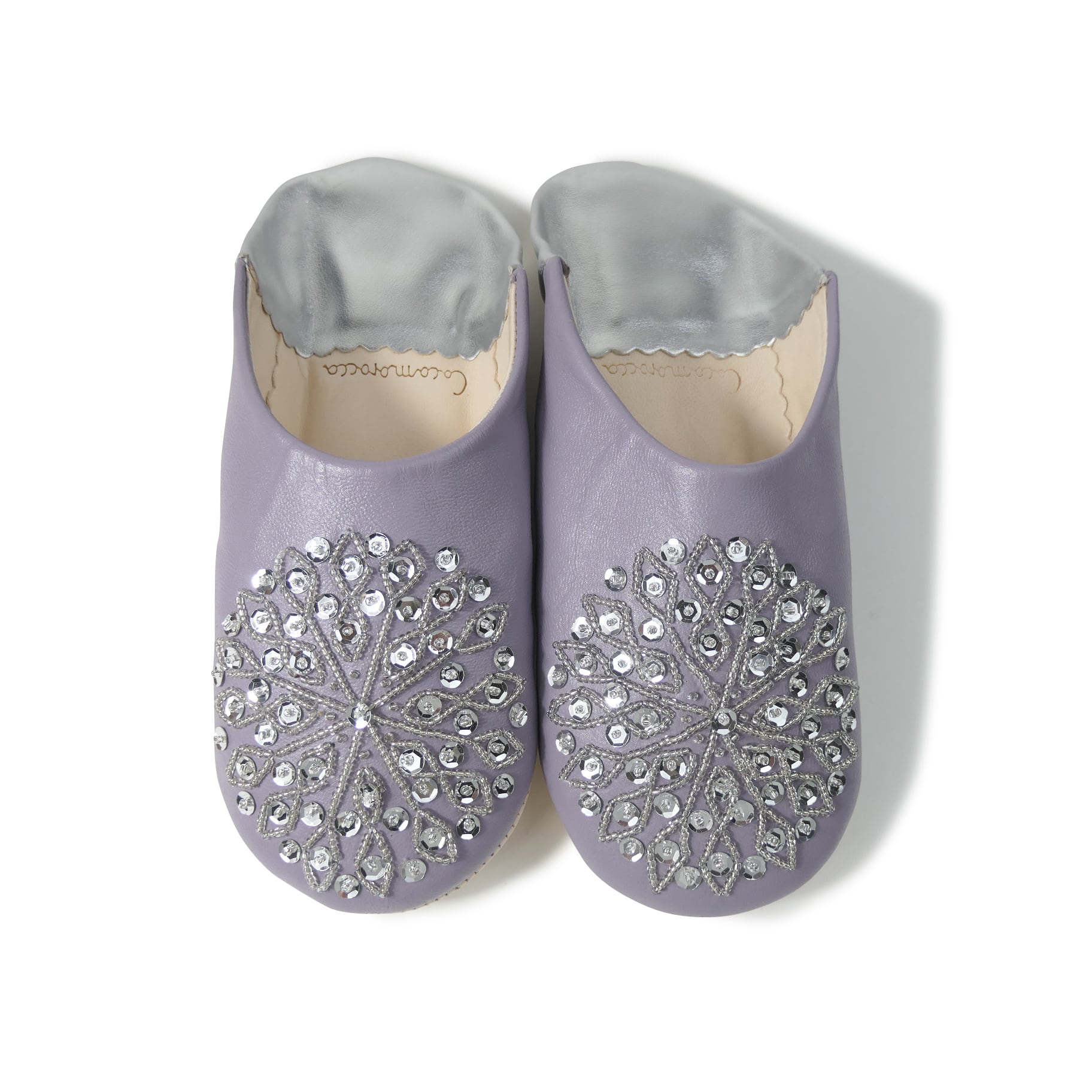 パープル&シルバー(シルバーレザー スパンコール)レザー バブーシュ スリッパ