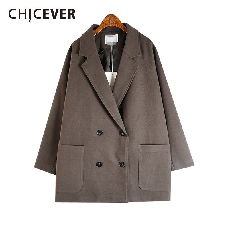 CHICEVERツイードブレザー女性ノッチ長袖パッチワークポケット特大コート2020秋の服 ロング オータム 秋物 6base570164518038
