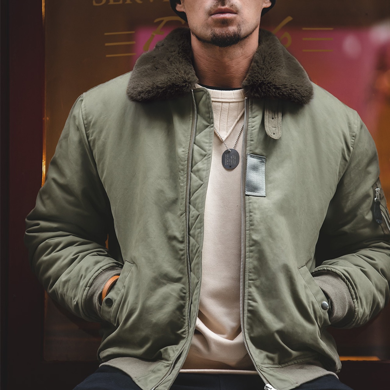 Rabbit Fur Lapel Warm Jacket / ラビット ファー ラペル ワーム ジャケット
