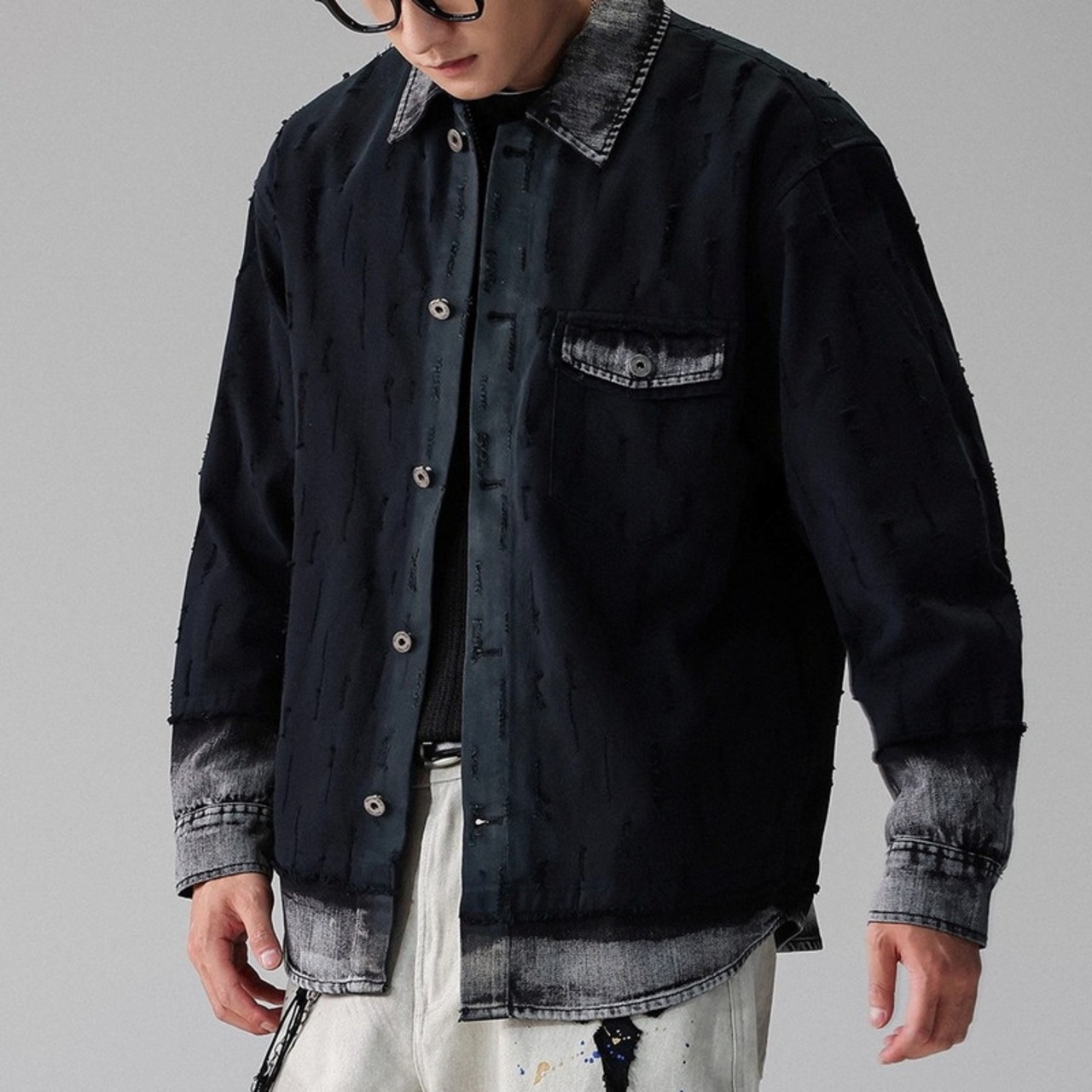 Long Sleeve Patch Pocket Hip Length Open Collar Shirt ◇H0888