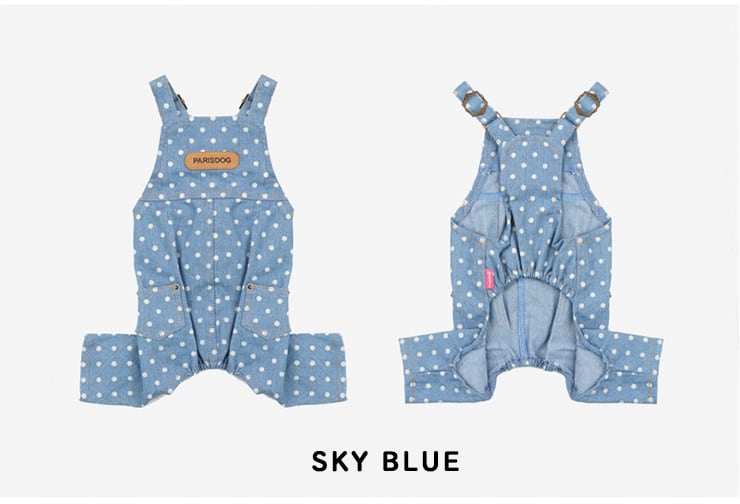 ドットデニムオーバーオール S ~ XL 2color / 犬服 オールインワン つなぎ 小型犬 中型犬 ドッグウェア お揃い 可愛い 犬の服 tsu3