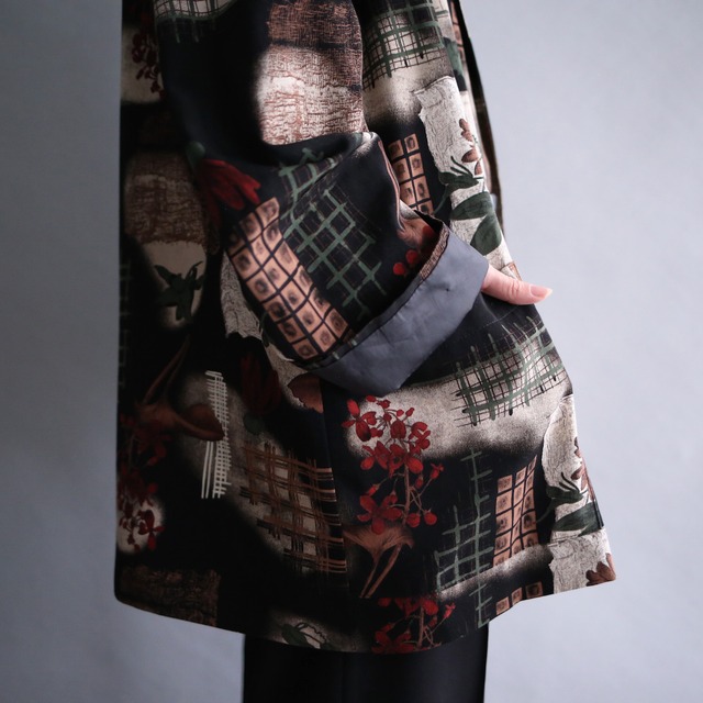 flower art dark ambience pattern 1b loose easy tailored jacket