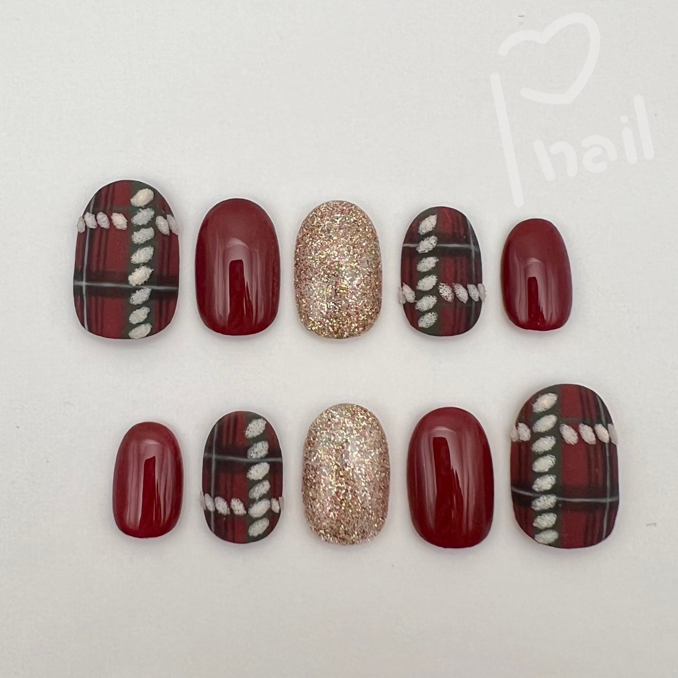 ネイル確認 現品販売】ボルドーのチェックネイル | P nail