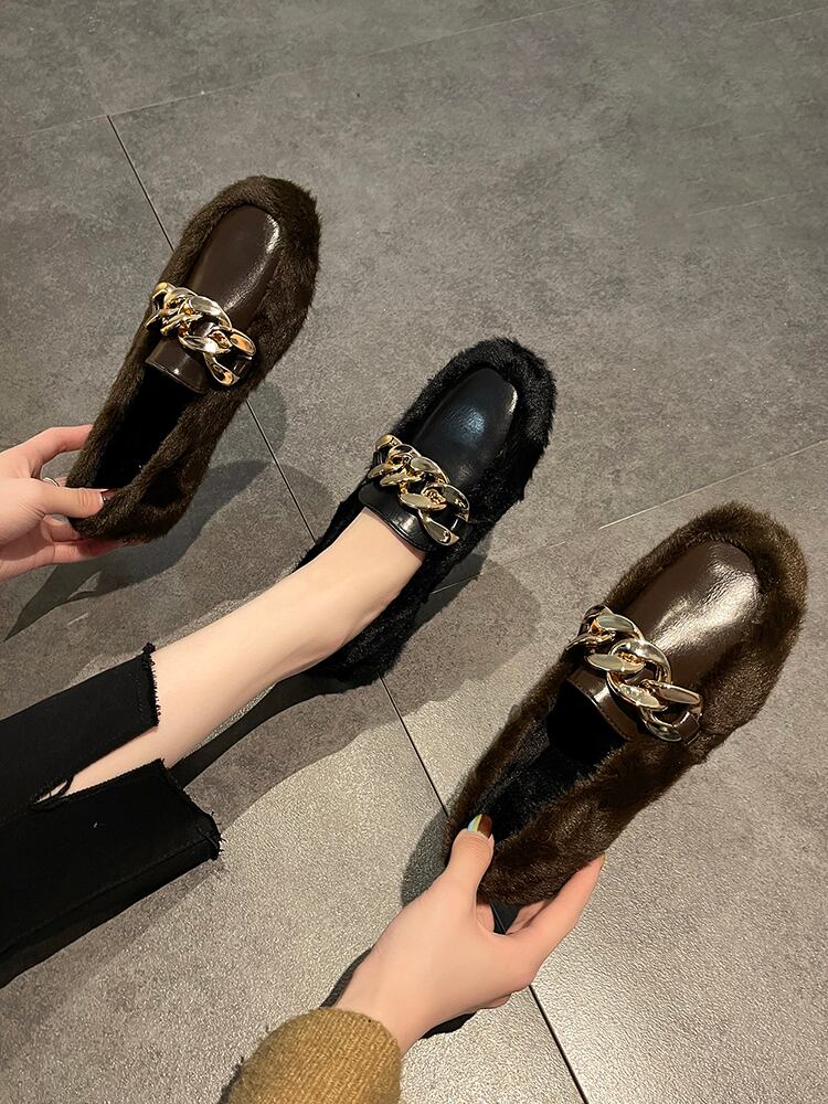 レザーレッドメタルチェーン スタイルウールシングル 靴 シューズ ウィンター 冬物 部族の婦人靴87427763512