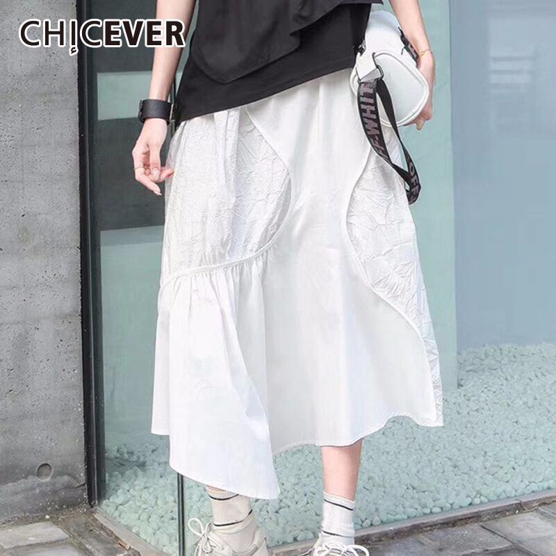 CHICEVERパッチワークレディーススカートウエスト不規則な裾シャーリングミディスカート2020夏服タイド サマー 夏物 6base54403507012