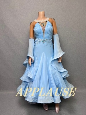 【新着】社交ダンス ドレス　スタンダード　モダンドレス　アクアブルー　M　ST-24-31  　デモ・競技用ドレス　発表会衣装　パーティドレス　ワンピース　舞台衣装