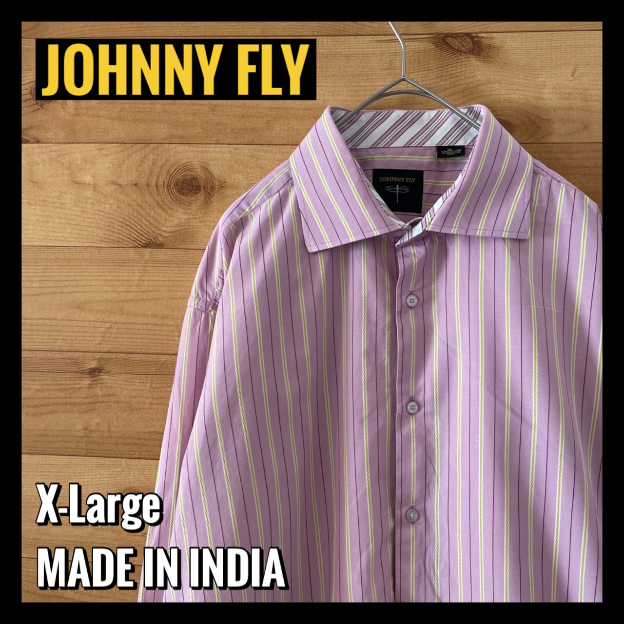 【JOHNNY FLY】ストライプ 柄シャツ 長袖シャツ 春色 X-Large US古着