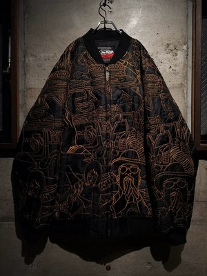 【Caka】"GIVE ME FACE" Special Full Embroidery Design Vintage Loose Blouson Jacket